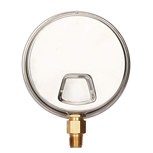 MEASUREMAN 4" Dial Size, Glycerin Filled Plumbing Pressure Gauge, 0-100psi, Stainless Steel Case, 1/4" NPT Lower Mount - size: 0-100psi