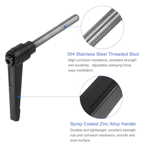 uxcell 2pcs Clamping Lever Handles, M8 x 60mm 304 Stainless Steel Threaded Male Stud, Adjustable Handles Locking Quick Release Ratchet Push Button Bolt Knobs, Black - size: M8 x 60mm