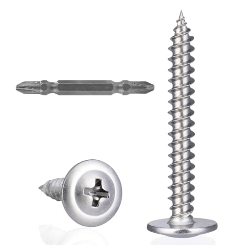 VGBUY 125Pcs #8x1-1/2 Wood Screws Phillips Modified Truss Head Stainless Steel 410 Quick Metal Self Tapping Screws - color: Silver, size: #8 x 1-1/2 inch