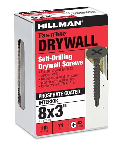 The Hillman Group 47115 8 x 3-Inch Self Drilling Drywall Screw Number 2 Self Drilling Point,Black Phosphate