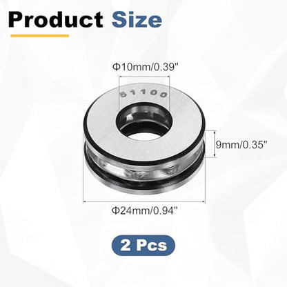 uxcell 2Pcs Thrust Ball Bearings, 10mm Bore 24mm OD 9mm Thick 51100 ABEC5 - size: 51100 10mm x 24mm x 9mm