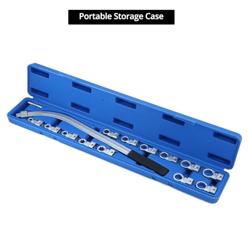 QWORK 15PCS Universal Auxiliary Belt Tensioner Pulley Removal Tool Kit, Engine Timing Belt Tension Wrench Set with Multi-Size Adapters & Carrying Case