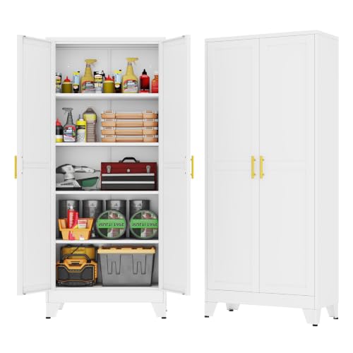 GAIOUS 71''Tall Metal Garage Storage Cabinet,File Cabinet with Door and Adjustable Shelves, Outdoor Steel Tool Cabinet for Home,Office,Warehouse,Garage,White - color: White, size: 14.3"D x 28.7"W x 71"H