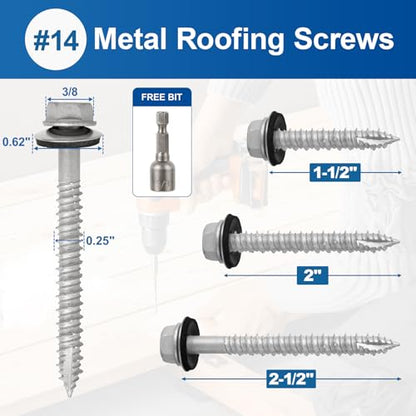 #14×2-1/2Inch Metal Roofing Screws 320-PCS Hex Head Rustpert Coating Screws - size: #14×2-1/2