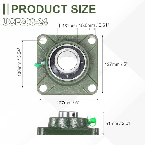 uxcell UCF208-24 Pillow Block Bearings,1-1/2 inch Bore(ABEC3) - size: UCF208-24 (1-1/2 inch)