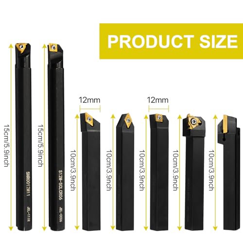 Indexable Lathe Turning Tools 21pcs Kit，1/2'' 12mm Shank - style: 7pcs 1/2" 12mm Shanks +14pcs Inserts