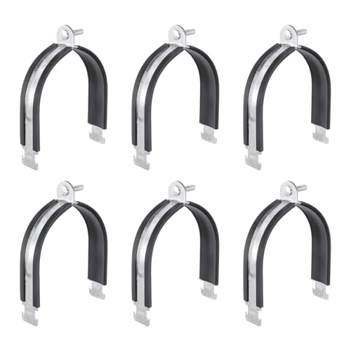HARFINGTON 6pcs Rubber Cushion Strut Clamp 5-1/4" Universal Carbon Steel Strut Clamps with Bolt and Nut for Copper PEX Pipes CVPC Tubing, Silver Black - size: 5-1/4"