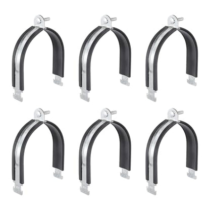 HARFINGTON 6pcs Rubber Cushion Strut Clamp 5-1/4" Universal Carbon Steel Strut Clamps with Bolt and Nut for Copper PEX Pipes CVPC Tubing, Silver Black - size: 5-1/4"