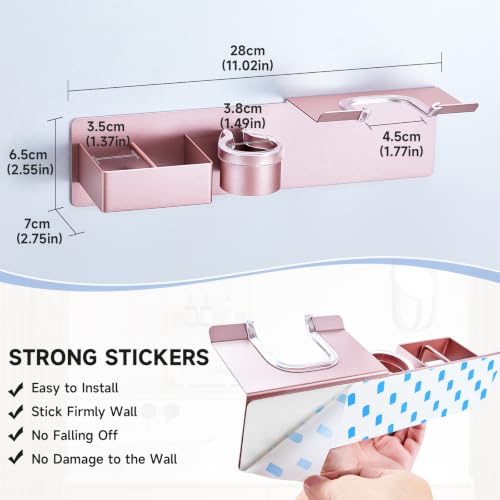 Hair Dryer Holder Wall Mount Curling Iron Holder Flat Iron Holder, Blow Dryer Holder Wall, 3 in 1 Bathroom Hair Tool Organizer Rack for Universal Hairdryer Straightener Curlings (Rose Gold) - color: Rose Gold