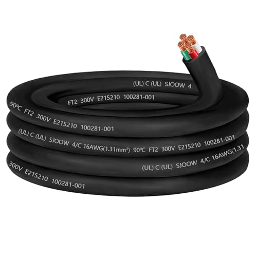 25ft 16/4 Wire SJOOW Portable Power Cable,16 Gauge 4 Conductor SJOOW Cord - size: 25 FT, style: 16AWG(4-Conductor)