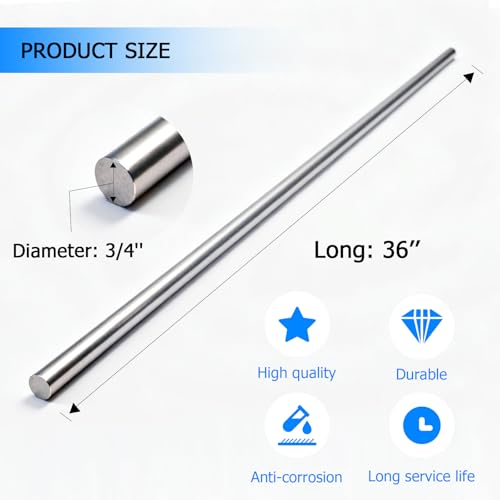 3/4" x 36" Chrome Plated Steel Round Rod,Carbon Steel,1 Pcs - size: 3/4" x 36"/19mm x 915mm