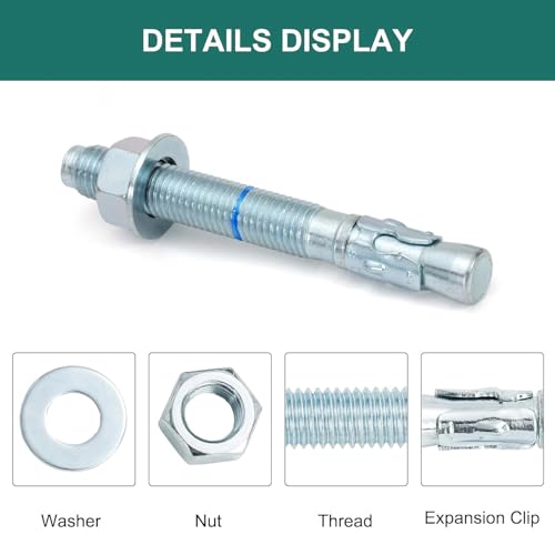 3/4" x 6-1/4" Concrete Anchors (10 Pack) 3/4 inch Wedge Anchors Bolts Zinc Plated - size: 3/4"x6-1/4"