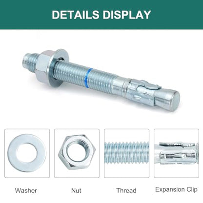 3/4" x 6-1/4" Concrete Anchors (10 Pack) 3/4 inch Wedge Anchors Bolts Zinc Plated - size: 3/4"x6-1/4"