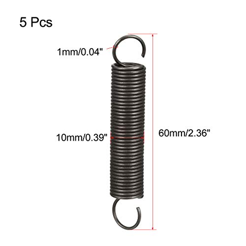 uxcell 5Pcs Extended Tension Spring Wire Dia 0.04", OD 0.39", Free Length 2.36" Spring Steel Small Dual Hook Tension Springs for Production - size: 0.04" × 0.39" × 2.36"