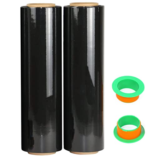 2-Pack Black Stretch Wrap 18" x 1000 Feet 80 Gauge Industrial Strength with Plastic Handle, Plastic Pallet Supplies Durable Self-Adhering for Packing, Moving, Heavy Duty Shrink Film Rolls - size: Black-2-Pack