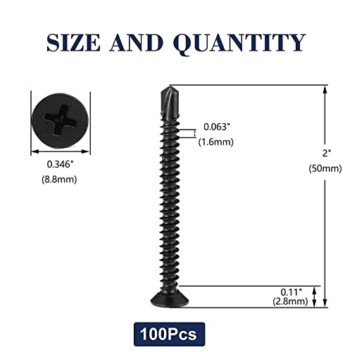 #10 x 2 Sheet Metal Screws 100Pcs 410 Stainless Steel Flat Head Fast Self Tapping Screws Black Oxide by SG TZH - size: #10 x 2"