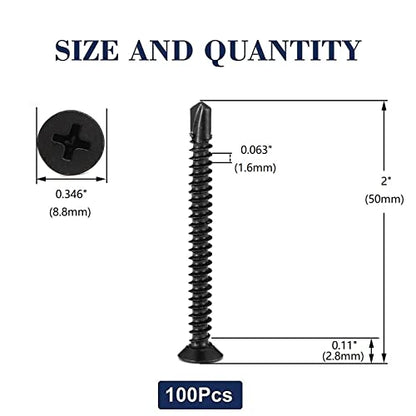 #10 x 2 Sheet Metal Screws 100Pcs 410 Stainless Steel Flat Head Fast Self Tapping Screws Black Oxide by SG TZH - size: #10 x 2"