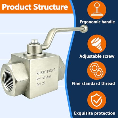 Autovo High Pressure Hydraulic Ball Valve KHB3K 3/4'' NPT,Shut-Off 3 Way Ball Valve,3/4" NPT Hydraulic Valve 4568 PSI - size: SR-KHB3K-3/4NPT-08-US-001