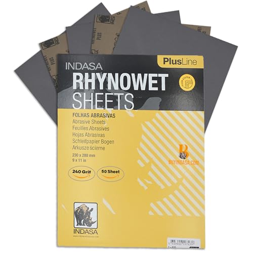 Indasa 50 PCS 9x11” Wet & Dry Sandpaper Sheets, 240 GRIT, Rhynowet Clog-Resistant Abrasive for Wood, Metal, Auto, Paint & Clear Coat Finishing, Sand Paper Aluminum Oxide, Plusline - size: 240 GRIT 9"x11" Aluminum Oxide