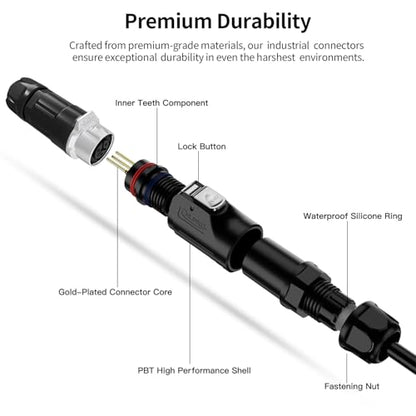 CNLINKO LP-12 4 Pin Connector IP68 Waterproof Circular Electrical Plug for Outdoor Equipment Solar Industrial Machinery DC 12V M12 2-8 Pin Male Plug and Female Plug (4-Pin) - size: 4-Pin, style: Metal-reinforced Kit