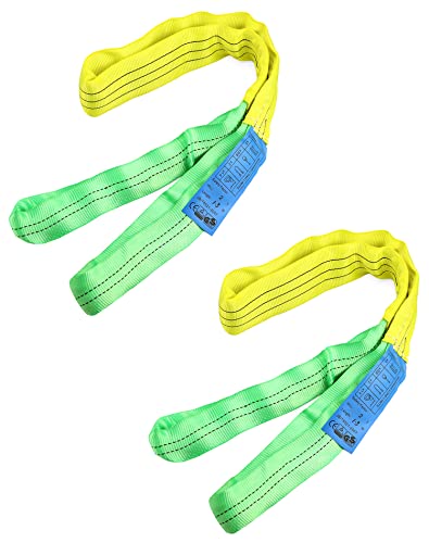 QWORK 2 Pack 2" x 5' Lifting Slings Straps Polyester Web Slings, Heavy Duty Flat Eye Lift Sling, Web Slings, Winch Strap 4400 Lbs Vertical, 3520 Lbs Choker, 8800 Lbs Basket