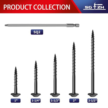 Pocket Hole Screws #8 x 2 Inch (250Pcs) 2lb. Carbon Steel, Black, Washer Head, Coarse Thread, Square Drive,150MM Drive Bit Included - color: Black, size: #8 x 2"