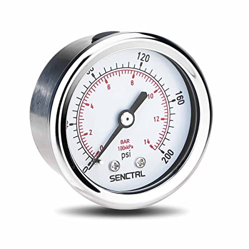 SENCTRL 0-200 Psi Pressure Gauge, 1/8" NPT Back Mount - size: 0-200Psi, style: Back Mount (1/8" NPT)