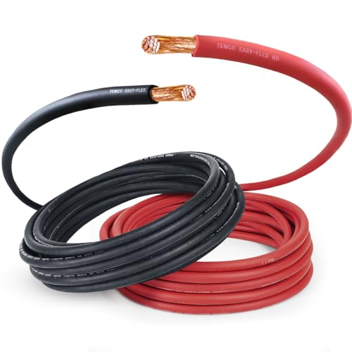 TEMCo 3/0 Gauge AWG 10 Ft Black + 10 Ft Red Flexible Pure Copper Made in USA Welding Cable Battery Wire - Heavy Duty Solar, Inverter, Car, RV, Truck - color: 10 Ft Black + 10 Ft Red, size: 3/0 (000 AWG)