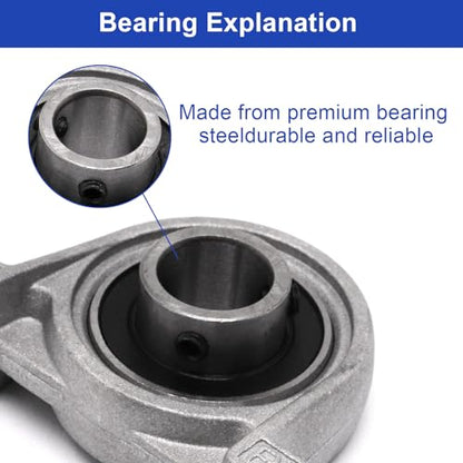 Pillow Block Bearing 4Pcs, 3/8" (10mm) ID Mounted Pillow Block Bearings, Vertical Zinc Alloy Steel Mounted Flange Bearing, Self Alignment, KP000 - size: 3/8"(KP000)
