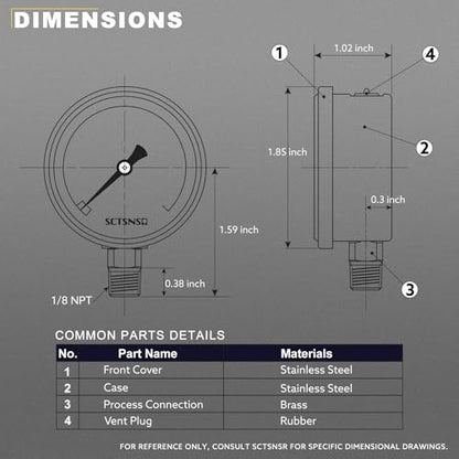 0-100 Psi Fuel Pressure Gauge, 1/8" NPT Lower Mount - size: 0-100 Psi, style: Lower Mount
