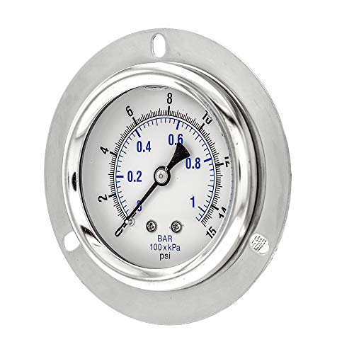 PIC Gauge PRO-204L-254C Glycerin Filled Industrial Front Flanged Panel Mount Pressure Gauge with Stainless Steel Case, Brass Internals, Plastic Lens, 2-1/2" Dial Size, 1/4" Male NPT, 0/30 psi - style: 0 - 30 PSI