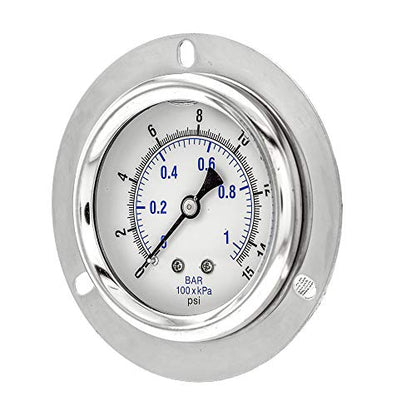 PIC Gauge PRO-204L-254C Glycerin Filled Industrial Front Flanged Panel Mount Pressure Gauge with Stainless Steel Case, Brass Internals, Plastic Lens, 2-1/2" Dial Size, 1/4" Male NPT, 0/30 psi - style: 0 - 30 PSI