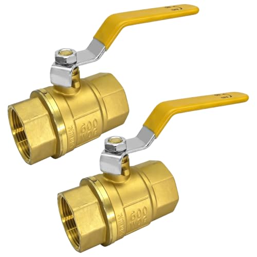 2 Pack 1-1/4" Brass Ball Valve, Industrial Full Port NPT Female Shut Off Valve, Heavy Duty Brass Valve with Smooth Operation, 600 WOG for Water, Oil, Gas & Fluid Control Applications - size: 1-1/4 Inch