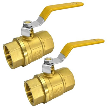 2 Pack 1-1/4" Brass Ball Valve, Industrial Full Port NPT Female Shut Off Valve, Heavy Duty Brass Valve with Smooth Operation, 600 WOG for Water, Oil, Gas & Fluid Control Applications - size: 1-1/4 Inch