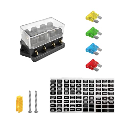 Yourkar 4 Way Blade Fuse Block Box Holder, 4 Circuit Fuse Box with Blade Fuses Screws Fuse Extractor Label, 10-32V DC Waterproof Marine Power Distribution Panel for Car Truck SUV - color: 4 Way