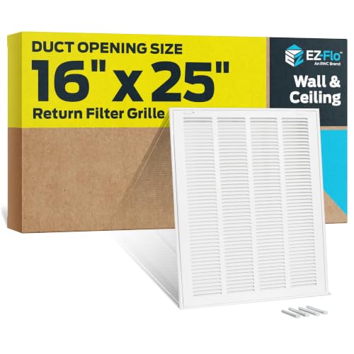 EZ-FLO 16 x 25 Inch (Duct Opening) Return Air Vent Cover for Wall or Ceiling, Solid Steel Return Air Filter Grille, HVAC Vent Cover, White, 61671 - size: 16 in. x 25 in.
