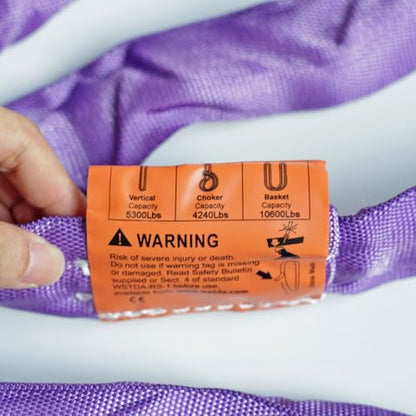 Purple Spanset Endless 10 Feet Round Sling Heavy Duty Polyester Lifting Sling, 5,300 Lbs Vertical Capacity, 4,240 Lbs Choker, 10,600 Lbs Basket - color: Purple, size: 10FT