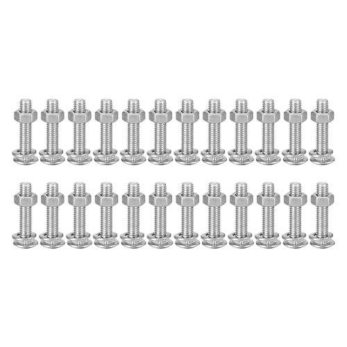 uxcell M6x30mm Square Neck Carriage Bolts with Nuts & Washers, 24Set 304 Stainless Steel Round Head Square Neck Coach Bolt Screws, Silver Tone - size: M6x30mm
