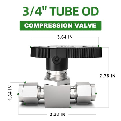 TAISHER 1PCS 316 Stainless Steel Compression Valve, 3/4" Tube OD x 3/4" Tube OD Straight Adapter - size: 3/4" OD