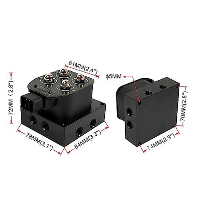 1/4" NPT 12V 2 Corner Block Manifold Solenoid Valve for Air Bag Suspension Systems, 0-300Psi Pressure Rating, Fast Response Time, Heavy-Duty, Universal Fit for Auto & Motorcycle, Aluminum - size: 4 valves