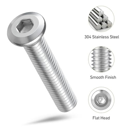 1/4-20 x 2 Bolt, 30PCS Flat Head Hex Socket Cap Screws Bolts, 304 Stainless Steel 18-8, Fully Threaded, with Hex Spanner - color: Silver, size: 1/4-20 x 2
