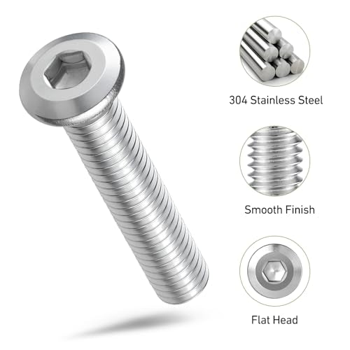 1/4-20 x 2 Bolt, 30PCS Flat Head Hex Socket Cap Screws Bolts, 304 Stainless Steel 18-8, Fully Threaded, with Hex Spanner - color: Silver, size: 1/4-20 x 2