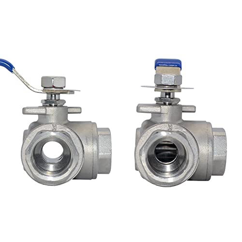 3/4" NPT Female T-Type Ball Valve with Heavy Duty Blue Vinyl Insulation Handle, 3-Way, 316 Stainless Steel,WOG1000 (3/4") - size: 0.75 Inch