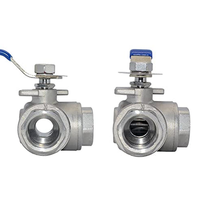 3/4" NPT Female T-Type Ball Valve with Heavy Duty Blue Vinyl Insulation Handle, 3-Way, 316 Stainless Steel,WOG1000 (3/4") - size: 0.75 Inch
