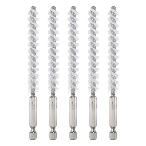 HARFINGTON 5Pcs Nylon Bore Brush 9mm Dia Cleaning Twisted Wire Brush Tube Pipe Cleaner with Handle 1/4 Inch Hex Shank for Tubes, Ports, Bearings - size: 9mm