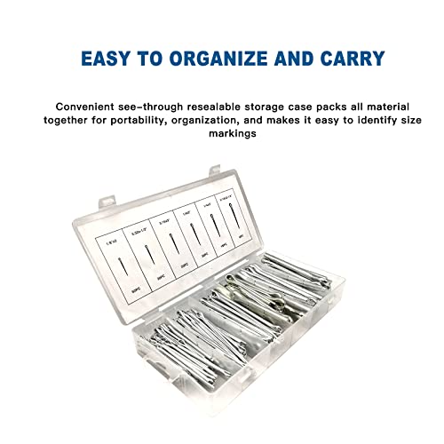 Boatsea 144 Pcs Large Cotter Pin Assortment, Zinc Plated Steel Split Pin Fastener Clip Straight Hairpin for Automotive Mechanics Small Engine Repair