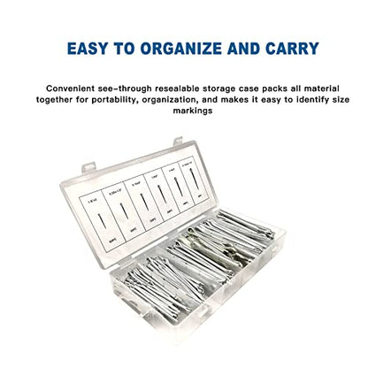 Boatsea 144 Pcs Large Cotter Pin Assortment, Zinc Plated Steel Split Pin Fastener Clip Straight Hairpin for Automotive Mechanics Small Engine Repair