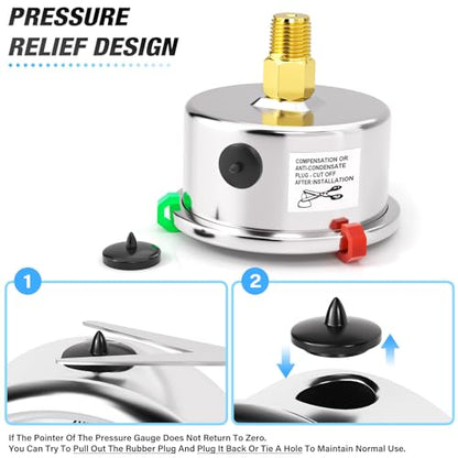MEANLIN MEASURE 0~15Psi Stainless Steel Liquid Filled Pressure Gauge, 1/8" NPT 1.5" Luminous Dial, Glycerin Filled for Water Oil Air Center Back Mount with 2PCS Snaps - color: Back Mount, size: 0-15Psi