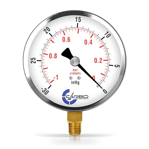 Dry Vacuum Pressure Gauge 0 to -30 inHg, 4" Dial, 1/4 NPT Lower Mount, Chrome Plated Steel Case, Brass Wetted Parts, Dual Scale inHg/Bar - ASME B40.1 Grade A - size: -30 inHg - 0, style: STANDARD
