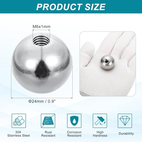 PATIKIL M6 x 24mm Ball Nuts Knob, 304 Stainless Steel Round Solid Silver Light Fixture Decorative Screw Cap Cover Machinery Hardware - size: M6x24mm